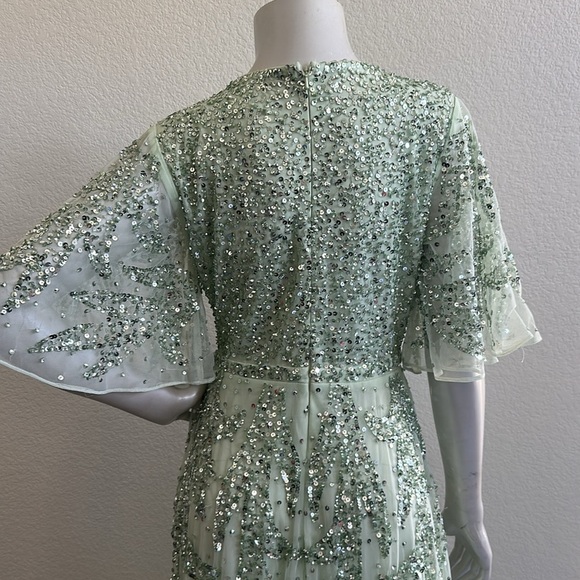 NWT Mac Duggal Green Sequined Butterfly Sleeve High Low Gown - Picture 9 of 14